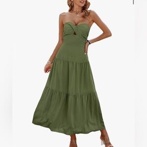 New off the shoulder,strapless,hollow out front,smocked back,A line skirt dress